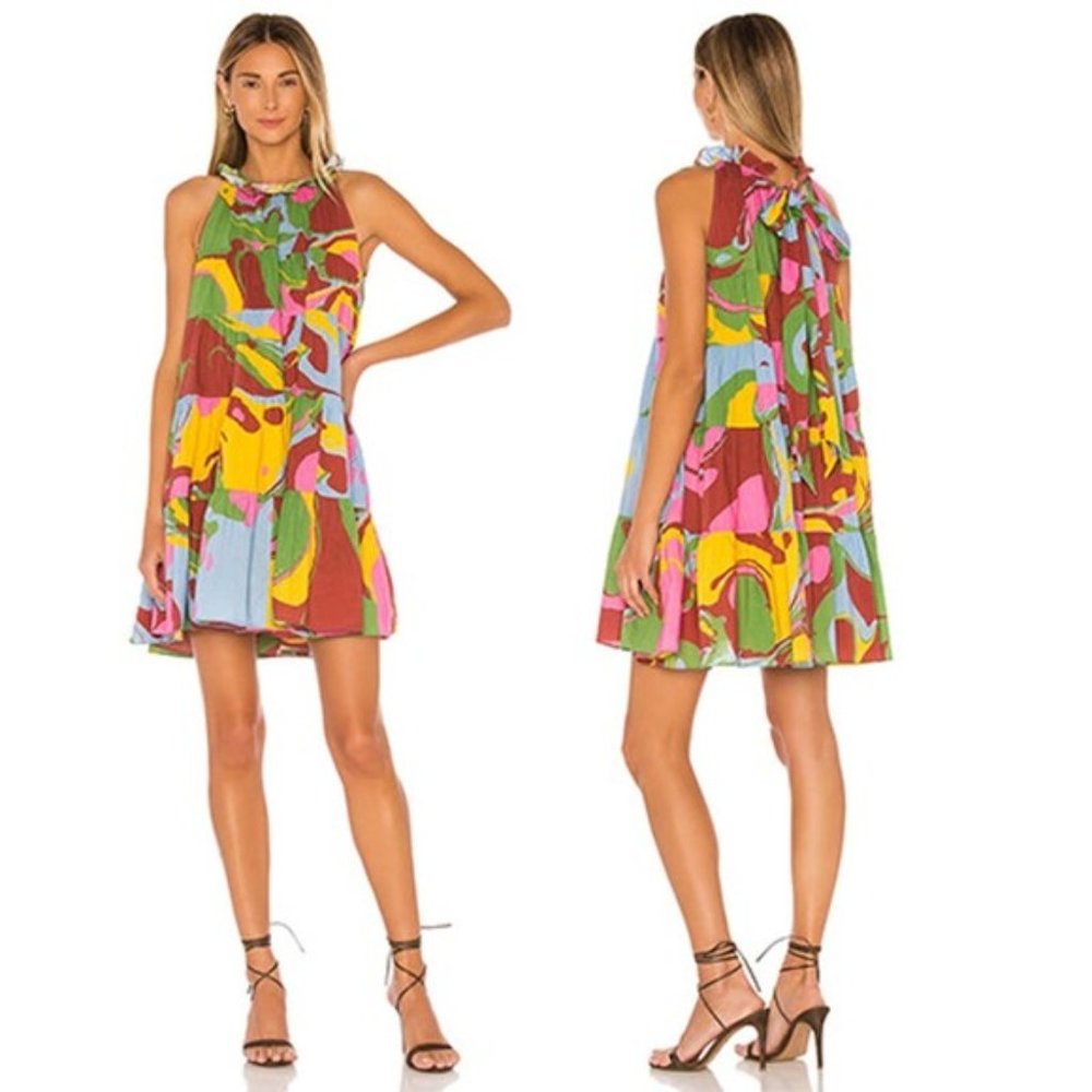 NEW Rhode Billy Halter Neck Sleeveless Tiered Swirl Mini Flowy Dress
